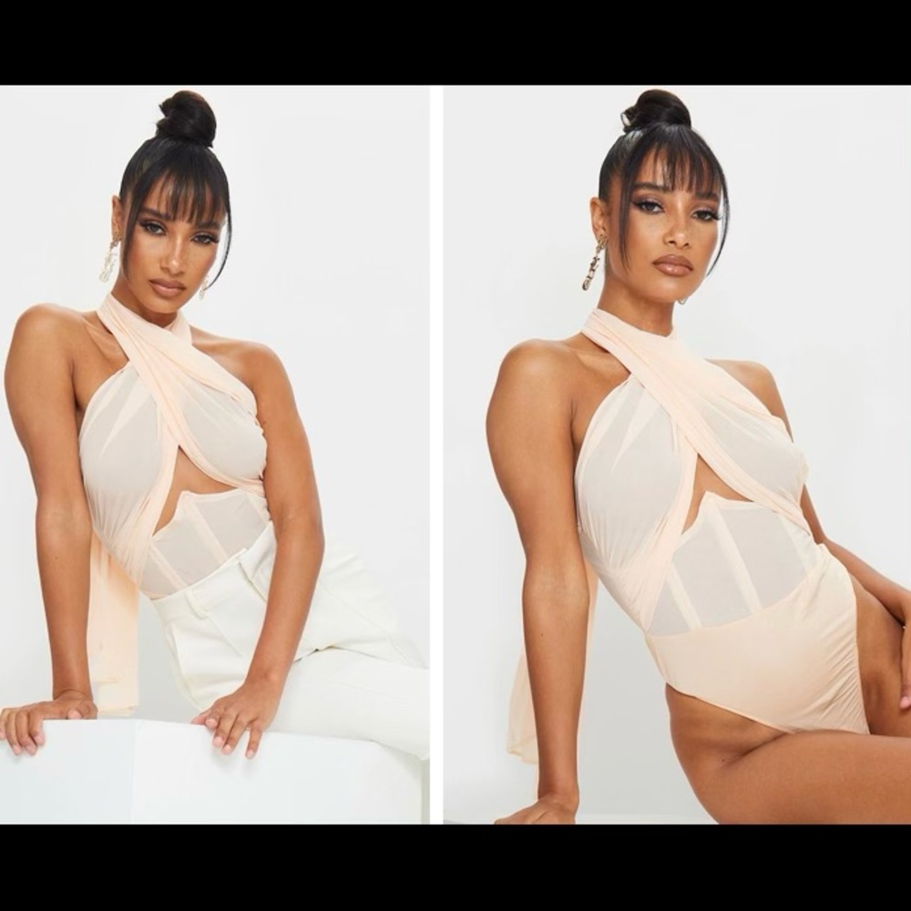 Nude Halter Corset Bodysuit